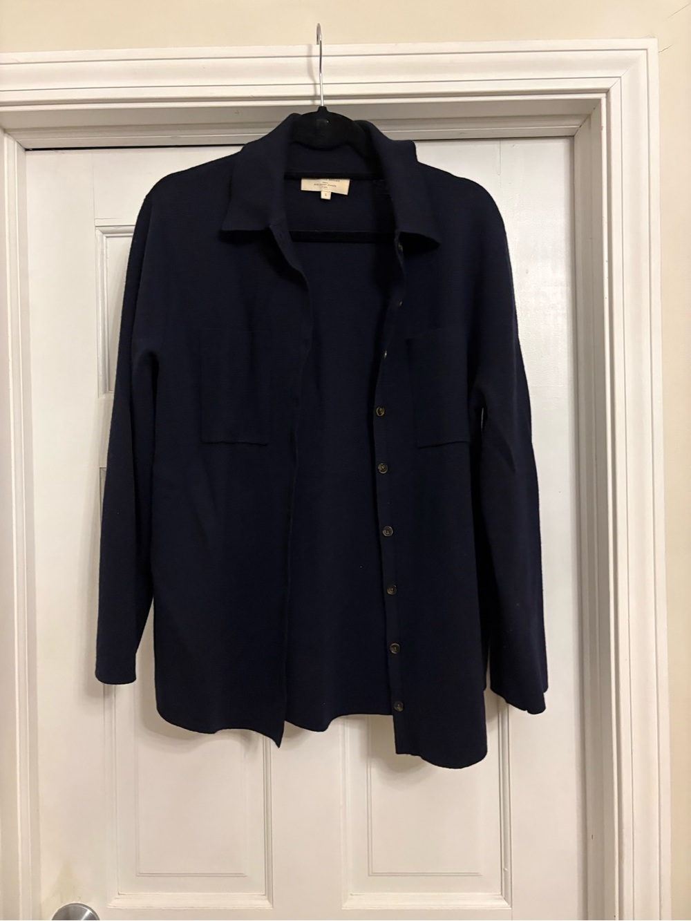 Sezane Emily Navy Button-Front Knit Cardigan